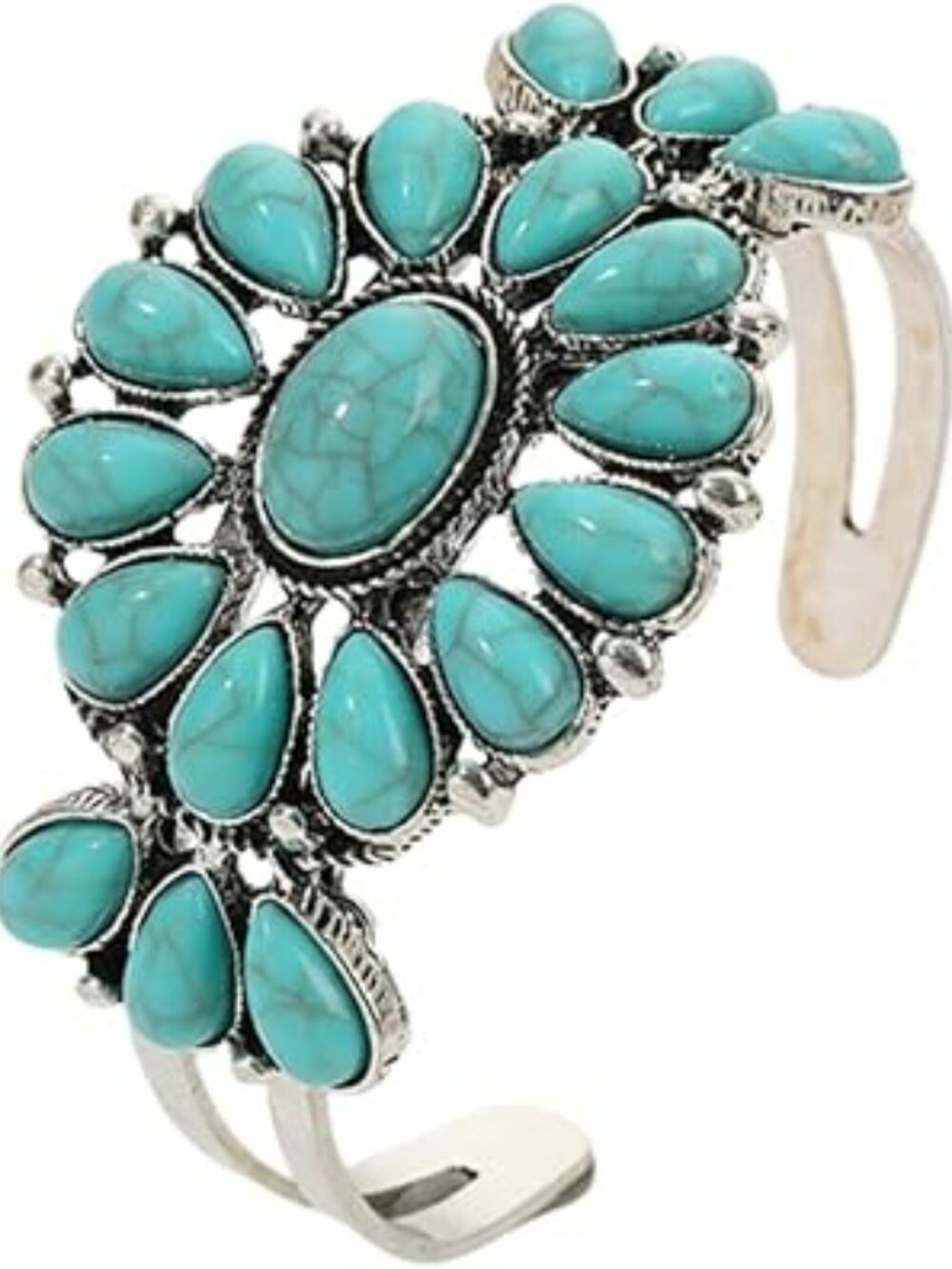 NEW Boho Turquoise Cuff Bracelet Cluster Flower Bangle Chunky‎ Bohemian Jewelry